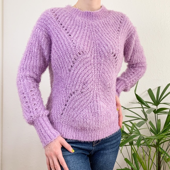 Aqua Sweaters - NWT AQUA Lavender Fuzzy Sweater, M